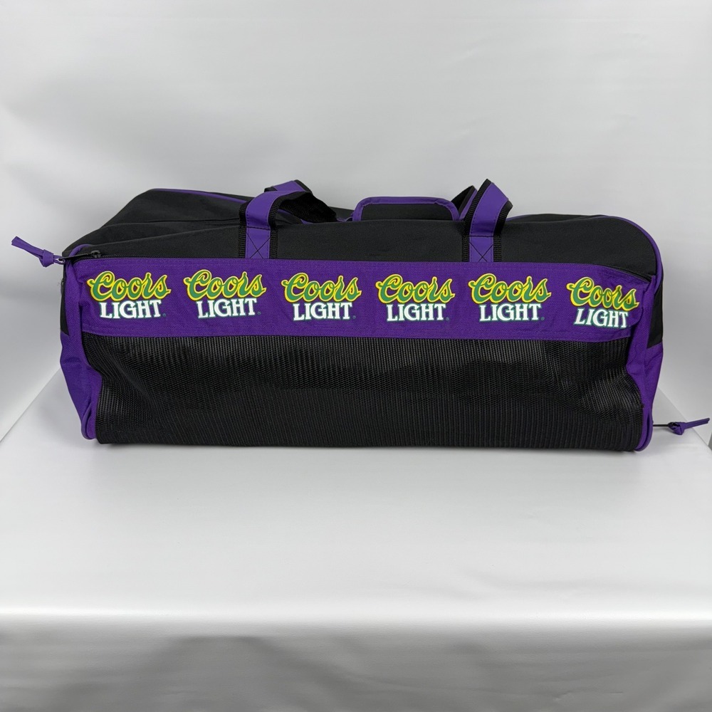 Coors Light Large Duffel Bag Black‎ Purple Logo Zip Travel Gym Overnight
